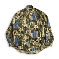 秀逸 ヴィンテージ ポリシャツ 90s~ 総柄 アート レトロ 古着ミックス