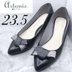 【81】DIANA ダイアナ 黒 リボン パンプス ポインテッド 23.5