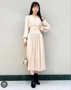 スナイデル ウエストリブワンピース　ベージュ