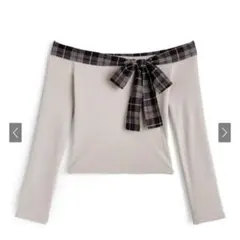チェック柄リボンオフショルダートップス[ks162]　GRL