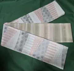 ストライプ・ドット モダン柄 半幅帯 桐生織 未使用 パステルピンク 白 グレー