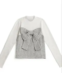 GRL ビッグリボンツイードビスチェドッキングリブニットトップス【dr856】