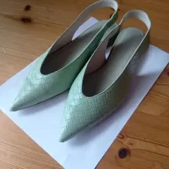 Le Talon ミントグリーン 編み込みデザイン ミュール 日本製