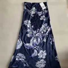 ZARA☆ネイビー フラワープリント ロングスカート