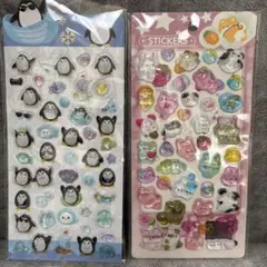 ボンボンドロップ風シール2枚セット　アニマル　樹脂製硬いシール