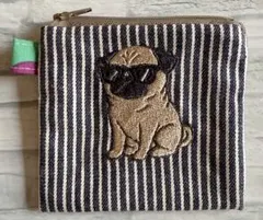 ハンドメイド　刺繍　サングラス　パグ　ミニポーチ　犬　うちの子