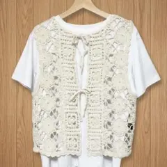 【未使用】アベイル Avail かぎ針編み クロシェ ニットベスト アイボリー
