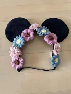 ミッキー耳カチューシャ 花飾り付き