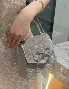 【美品】2WAY ミニバッグ ショルダーバッグ リボン パーティー チェーン