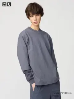 新品 UNIQLO U クルーネックTシャツ 七分袖 グレー Mサイズ