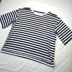 ボーダー 半袖Tシャツ ポケット付き ホワイト/ネイビー M-L