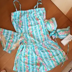 【新品未使用！】水色花柄水着3点セット！体型カバー♪11号