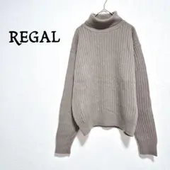 リーガル REGAL　ベージュリブニット　セーター　ハイネック　ウール100