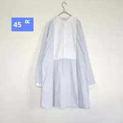 45R ⿻ 手織りコットン チュニック シャツ ワンピース ロゴ刺繍