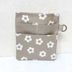 【人気】ラミネート生地☆大きなナースポケット☆オーガナイザー♪花柄♪モカ