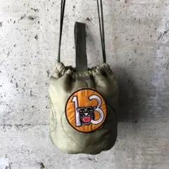 【HB1116】60cm紐　ミリタリーライナーリメイクペイシェントバッグ　巾着