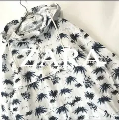 ZARA ザラ  MENS 総柄 ハーフジップ パーカー サイドジップ リネン
