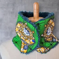 ◆アフリカ布◆ネックウォーマー◆スナップボタンで着脱♪◆