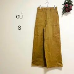 2560【GU】チノワイドパンツ(S)ポケット大きめ　ブラウン　ストレート