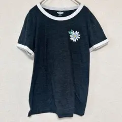 ★OLD NAVY スリムフィットTシャツ 【S】半袖 ダークグレー 花