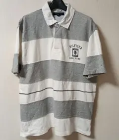 TOMMY HILFIGER ポロシャツ グレー ホワイト Lサイズ
