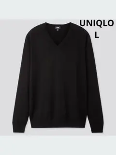 UNIQLO ユニクロ　エクストラファインメリノVネックセーター L 黒ブラック