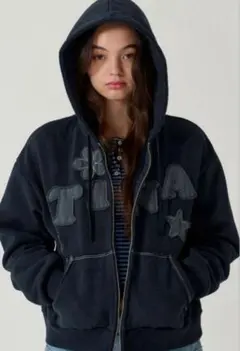 裏起毛 ロゴパッチワーク フーディー tina jojun ネイビー