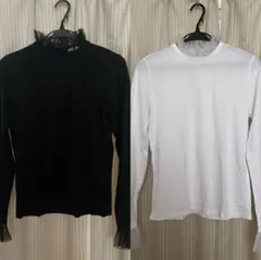 チュールフリル付き長袖Tシャツ 2点セット　チュール　黒　白　ブラック　ホワイト