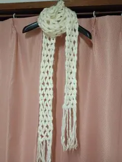 アイボリー レース編み✦マフラー フリンジ付き