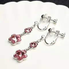 芝桜　イヤリング　シルバー　痛くなりにくい　クリスタル　ガラス　[90]
