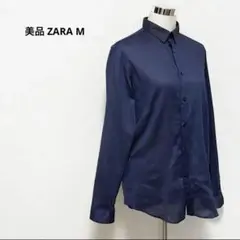 美品 ZARA メッシュ ウォッシャブルSLIM FITリネンライクワイシャツ