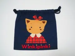 サンリオwinkipinkiウィンキーピンキーチェック巾着ポーチネコキャット