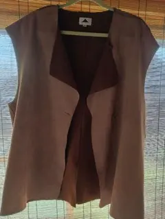 ブラウン スエード風 ノーカラーベスト値下