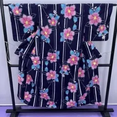 Y★3129★ 浴衣 夏着物 ゆかた 濃紺 花柄