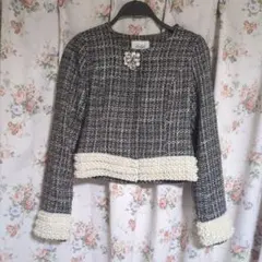 Delyle ツイードジャケット 黒白　ビジュー　パール　Mサイズ　入学式