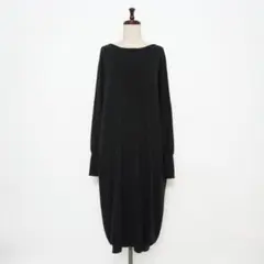 シップスエニィ ウール混 クルーネックニットワンピース ロング 黒F*MD891