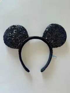 美品　ミッキーマウスカチューシャ 黒 スパンコール