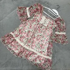 PinkMix 花柄レースアップミニワンピース