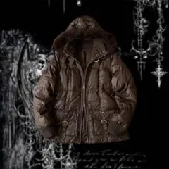 y2k ファーダウンジャケット ベルト ギミック ダブルジップ 光沢 パンク