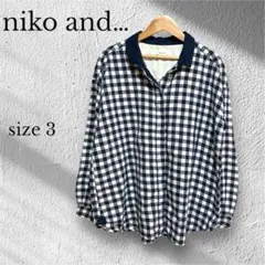 ニコアンドniko and… 長袖ギンガムチェックシャツ【M】紺　綿100％