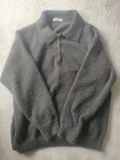 グレー フェザーニットポロシャツ