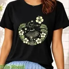 ボタニカルフラTシャツ・黒・M♡ハワイアン フラダンス♡ライムグリーン 黄緑 黒のサムネイル