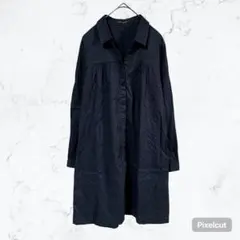 J599 アーバンリサーチ リネン混 ロングシャツワンピース ネイビー 羽織り