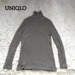 ユニクロ リブボーダータートルネックT 長袖 ホワイト ブラック 秋冬 洗えるL