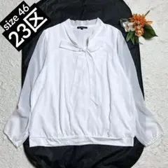 美品/大きいサイズ46　23区　シアーボウタイブラウス　フォーマル　ホワイト