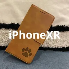 iPhoneXR 手帳型スマホケース　レザー　キャメル　犬　猫　肉球　足あと