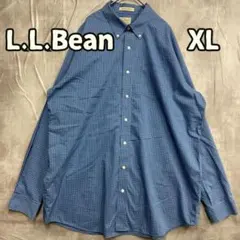 エルエルビーン 青 長袖シャツ チェック ボタンダウン コットン XL【け453