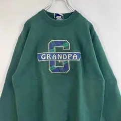アメリカ製　GRANPA ゴールド刺繍　古着　メンズ グリーンスウェット　M 5