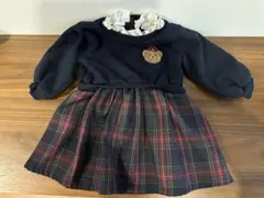 petitmain クマ ワンピース　90センチ　クマ刺繍 チェック柄ワンピース