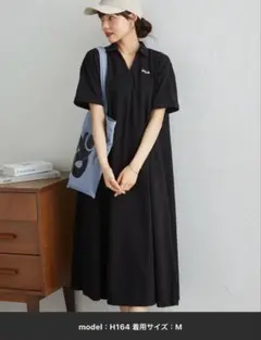 新品タグ付　ＦＩＬＡ　カノコAラインフレアポロスキッパーワンピース　ブラックMのサムネイル